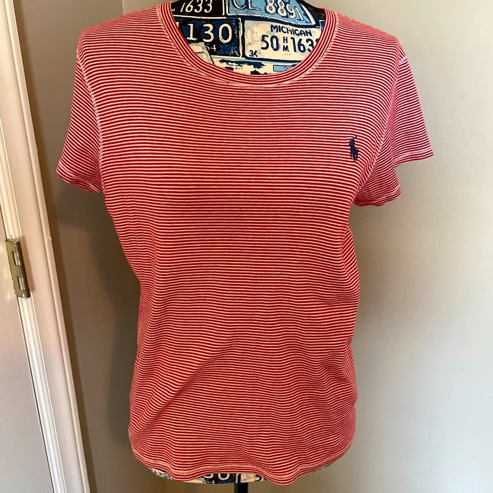Polo red white striped tshirt size xl